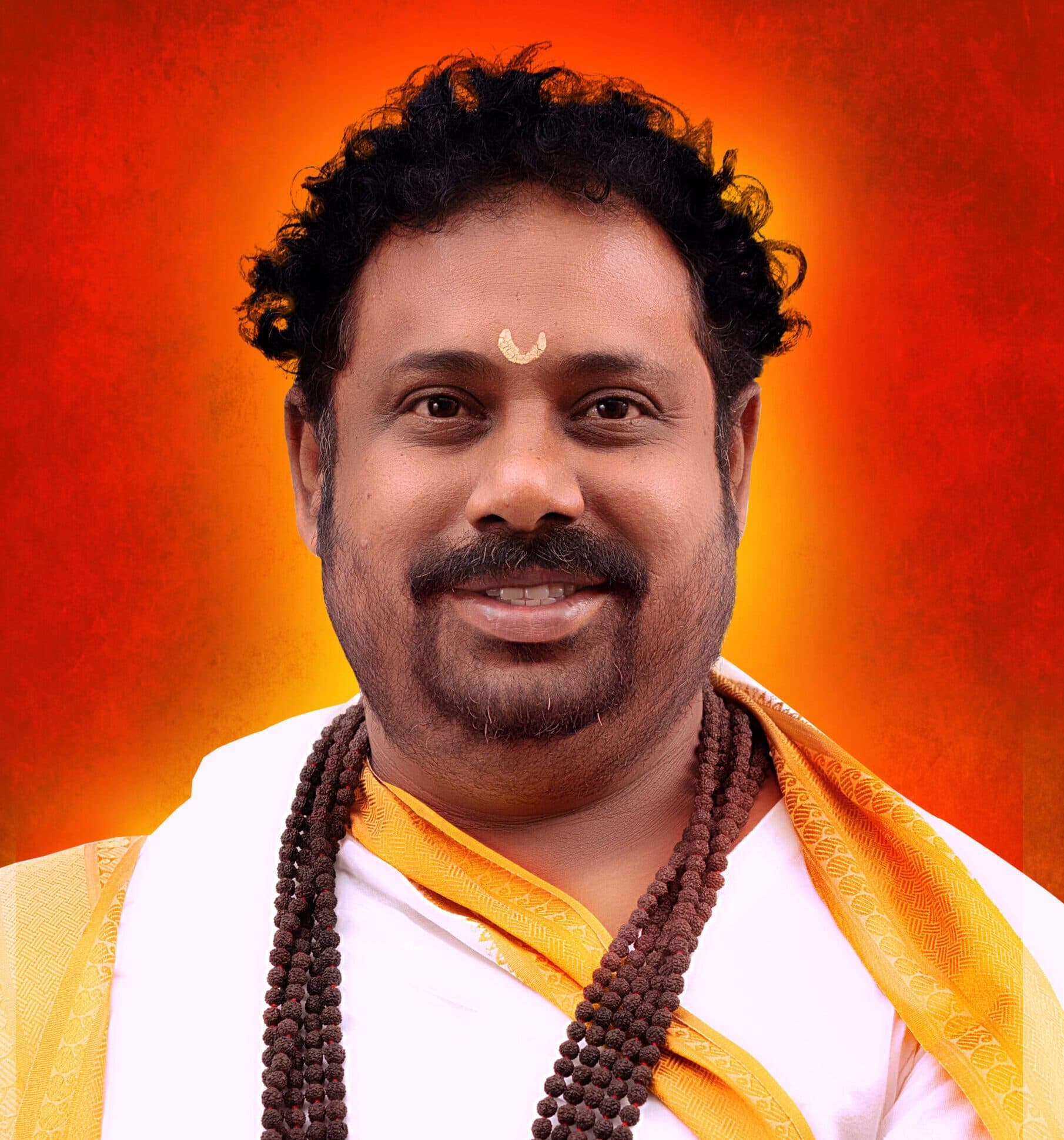Devotees gathered at the Ashram temple grounds