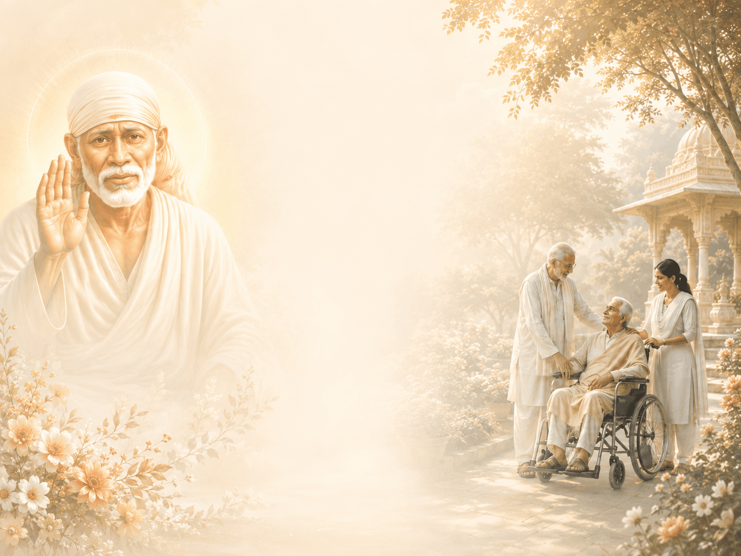Sai Baba blessing the elders cared for at Sai Aasare