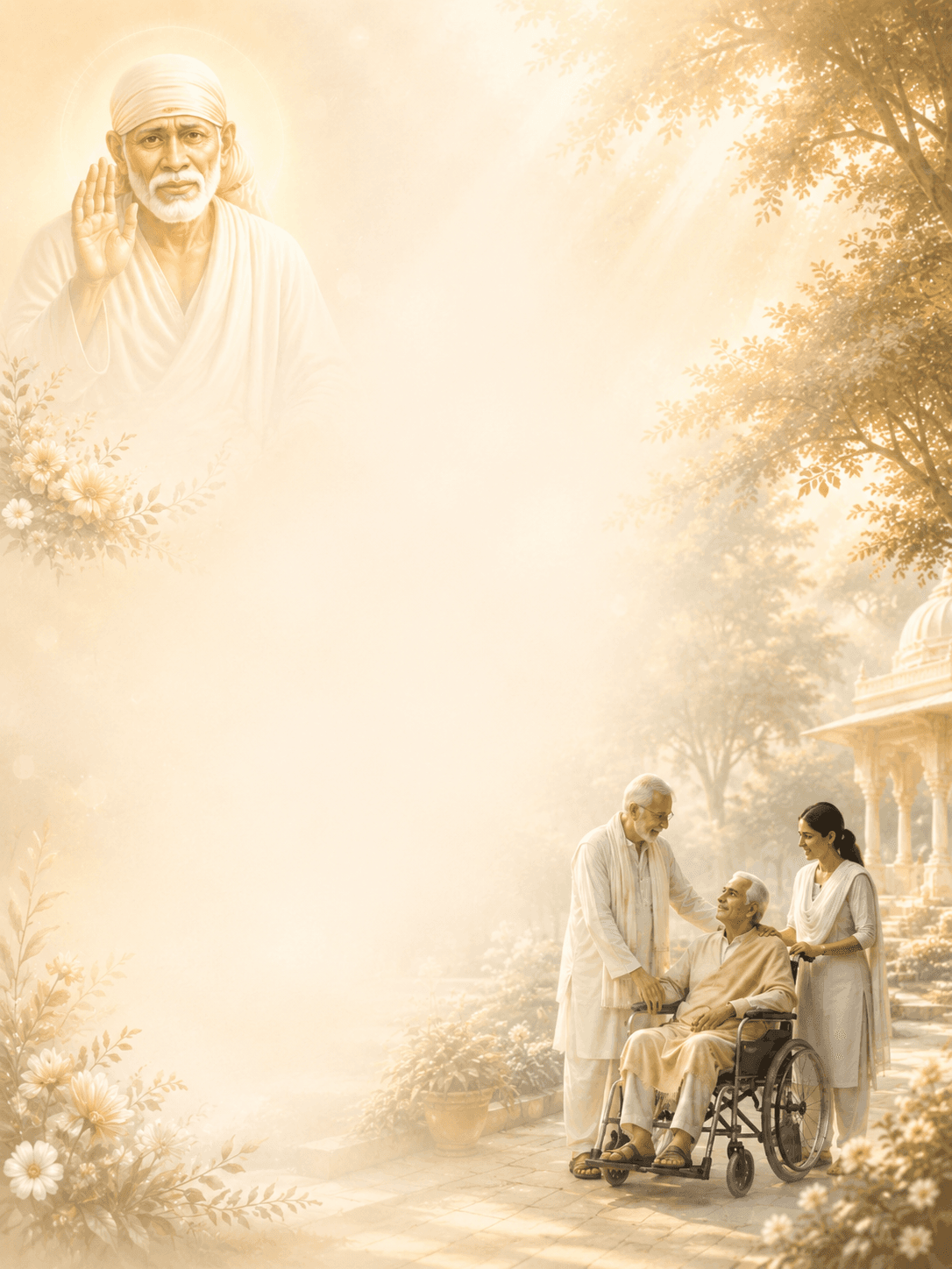 Sai Baba blessing the elders cared for at Sai Aasare